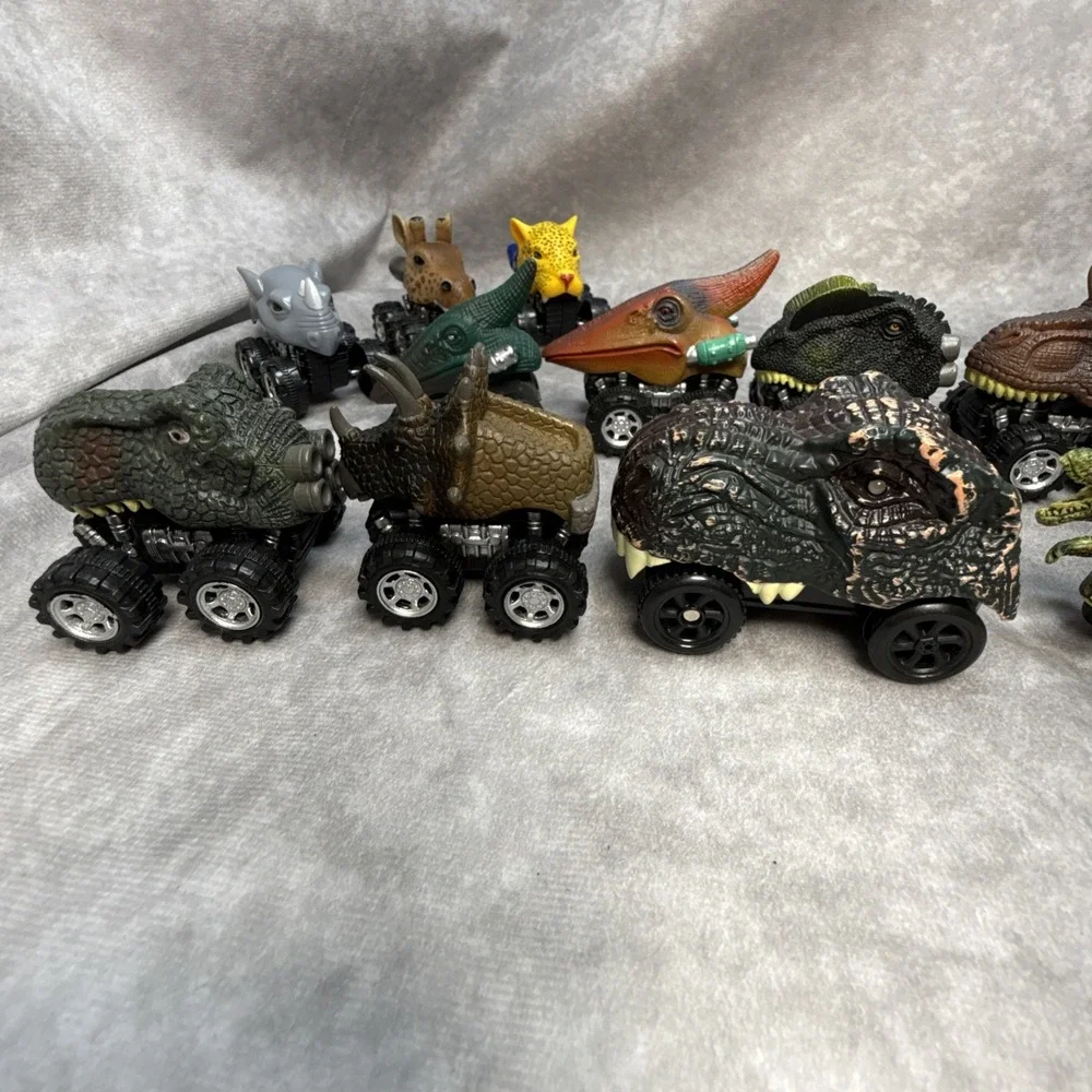 Dinosaur Monster Truck Toy Pull-Back Dino Animal Head Cars Lot Of 14